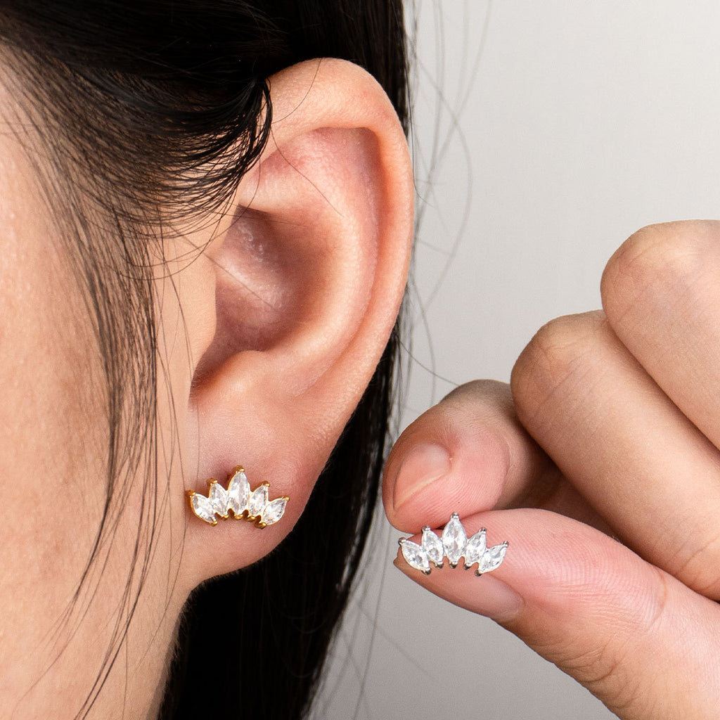 18k Gold PVD Plated Mini Stainless Steel Fashion Stud Earrings with White Zircons Fine Stud Earrings Gold Tiny Stud Earrings