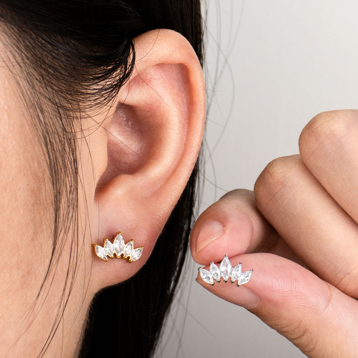 18k Gold PVD Plated Mini Stainless Steel Fashion Stud Earrings with White Zircons Fine Stud Earrings Gold Tiny Stud Earrings