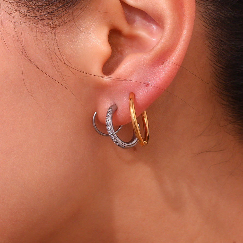 Creative Spiral Crown Stud Earrings Stainless Steel 18K Gold Plated Trendy Personalized Fashionable Light Luxury White Zircons