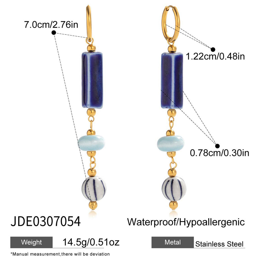 18K Gold Plated Stainless Steel Drop Earrings Girls Trendy Long Drop Earrings Custom Natural Stone Flower Pattern Perfect Gift