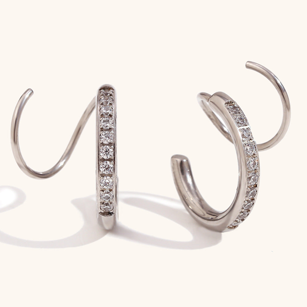 Creative Spiral Crown Stud Earrings Stainless Steel 18K Gold Plated Trendy Personalized Fashionable Light Luxury White Zircons