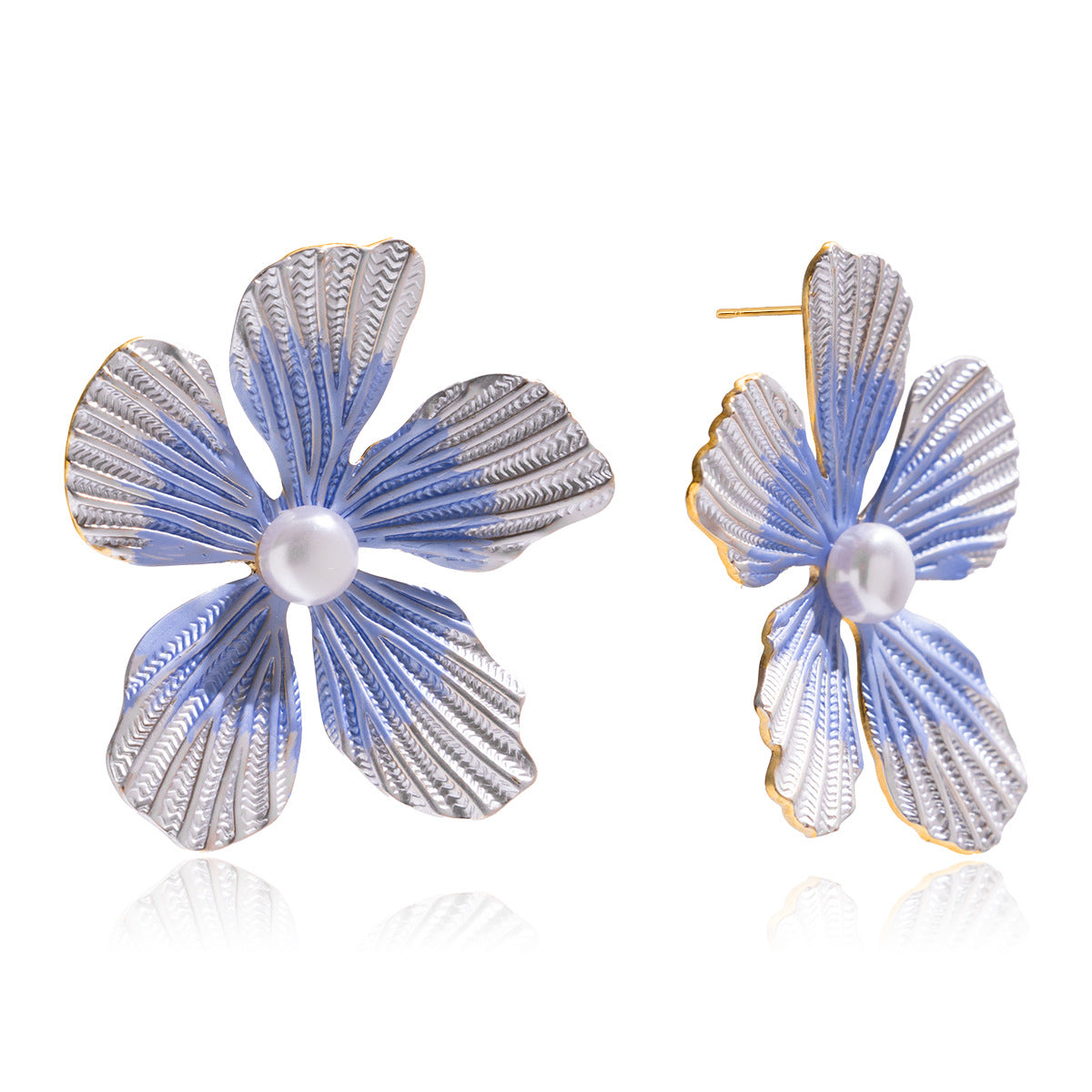 Customizable Stainless Steel 18k Gold PVD Plated Flower Stud Earring with Pearl for Girls