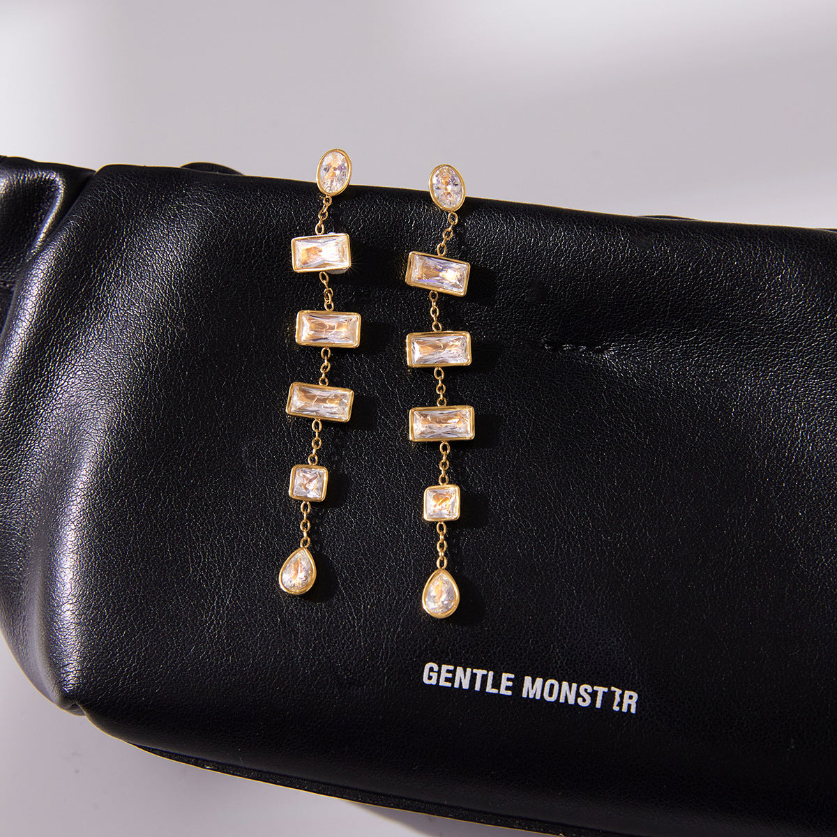 Customizable 18K Gold PVD Plated Stainless Steel Long Drop Earrings with White Zircons Stylish Trendy Party Accessory
