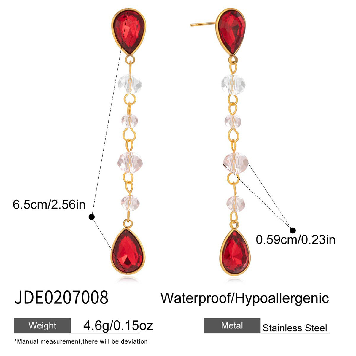 18K Gold Plated Stainless Steel Long Drop Earrings for Girls Trendy Read and White Glass Earrings for Gift Fashion Drop Earrings