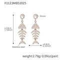 Stainless Steel 18K Gold PVD Plated Fish Stud Earrings Waterproof Hypoallergenic Tarnish-Free White Zircons Trendy Fashion Party