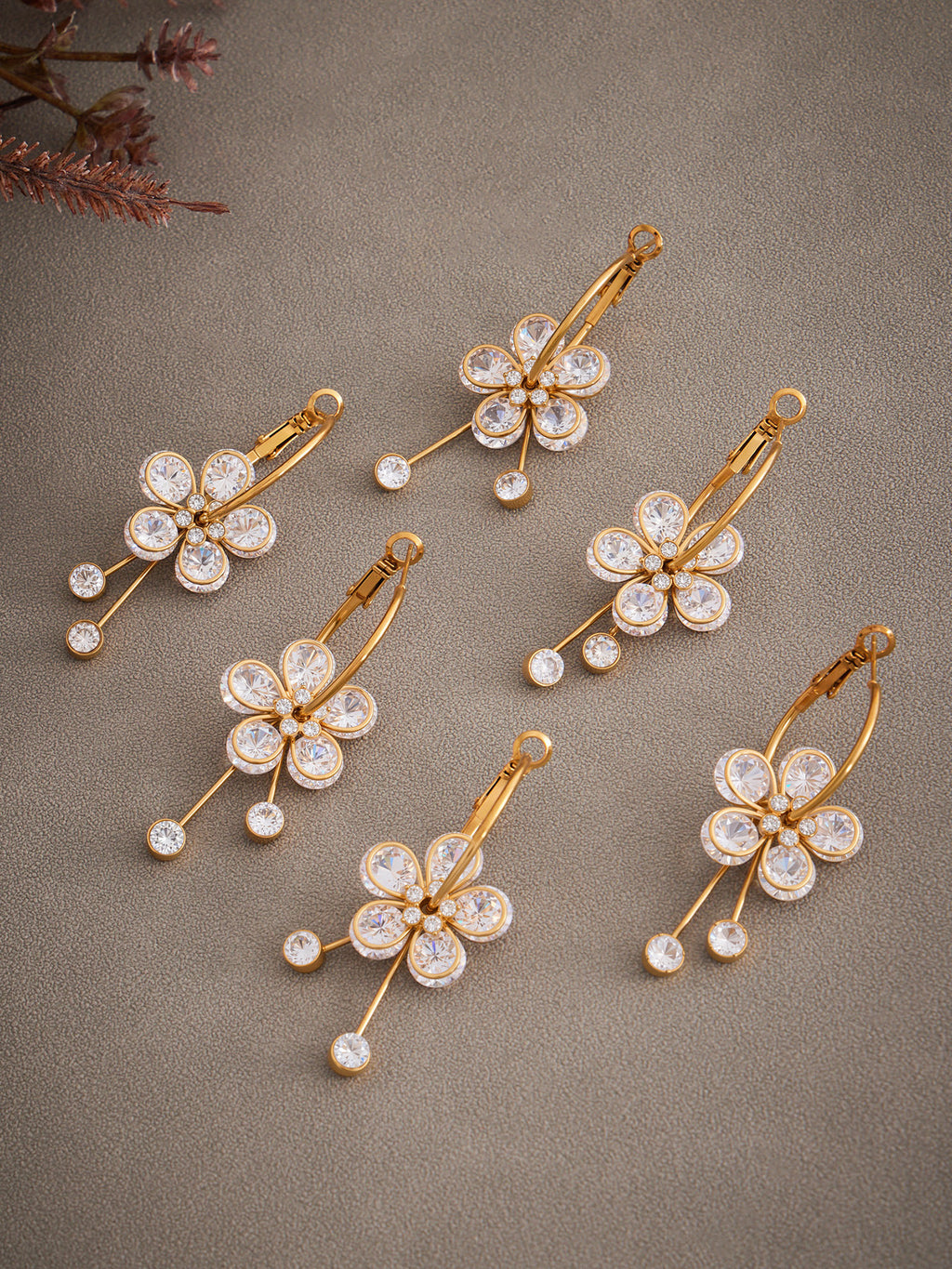 roratable white zircon flower drop earrings Customizable Real 18k Gold Plated Stainless Steel Earrings