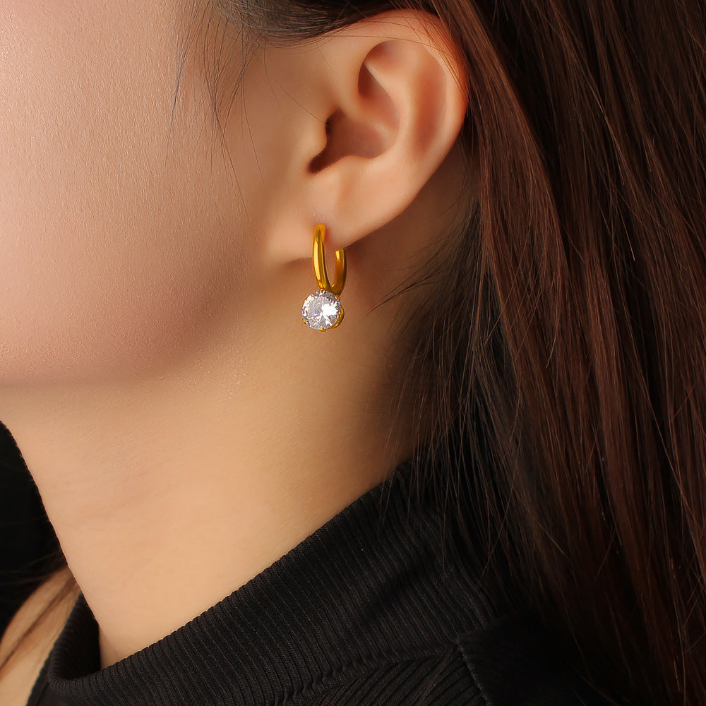 Wholesale Certified Stainless Steel 18K Gold Plated Vintage White Zircon Card Set Drop Earrings for Women's Party Occasions