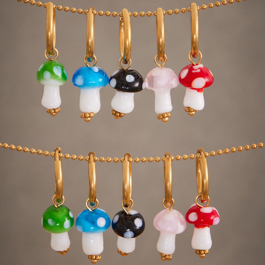 Cute Colorful Mushroom Drop Earrings Bohemian Style Real Gold PVD Plated Stainless Steel Hoop Earrings for Girls Wholesale