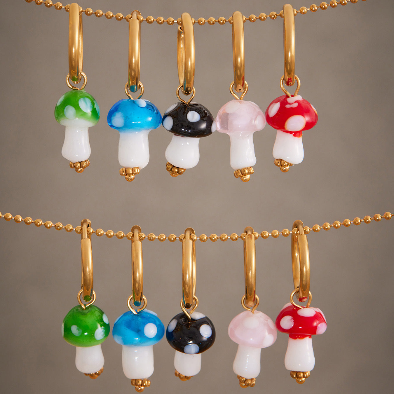Cute Colorful Mushroom Drop Earrings Bohemian Style Real Gold PVD Plated Stainless Steel Hoop Earrings for Girls Wholesale
