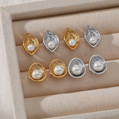 18K Gold Plated Stainless Steel Pearl Stud Earrings for Women Non-Tarnish Waterproof Hypoallergenic fashion jewelry earrings