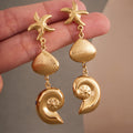 Women's Gold PVD Plated Stainless Steel Sea Animals Long Drop Earrings Trendy Fashion Hypoallergenic Drop Earrings