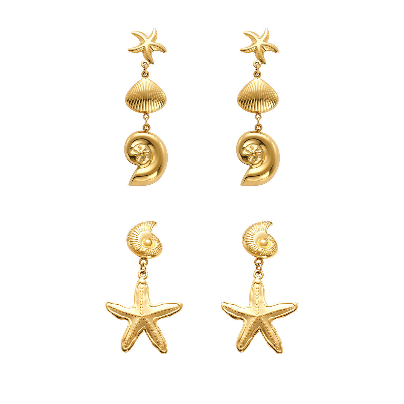 Women's Gold PVD Plated Stainless Steel Sea Animals Long Drop Earrings Trendy Fashion Hypoallergenic Drop Earrings