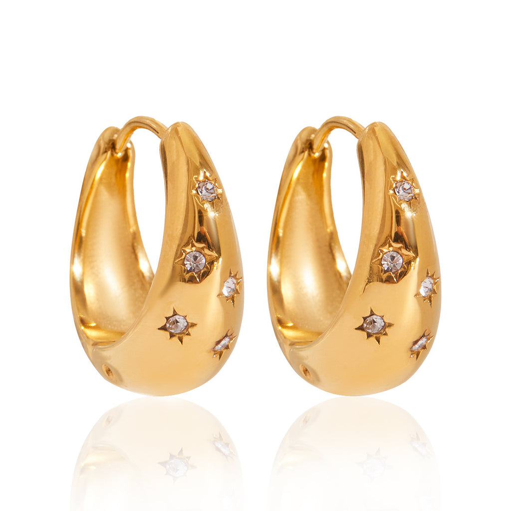 Trendy 18K Gold Plated White Zircon Hoop Earrings Stainless Steel Fine Jewelry Engagement Religious Style for Parties