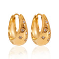 Trendy 18K Gold Plated White Zircon Hoop Earrings Stainless Steel Fine Jewelry Engagement Religious Style for Parties