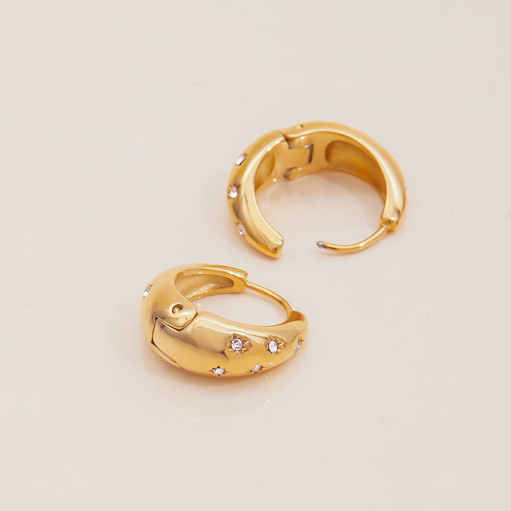 Trendy 18K Gold Plated White Zircon Hoop Earrings Stainless Steel Fine Jewelry Engagement Religious Style for Parties