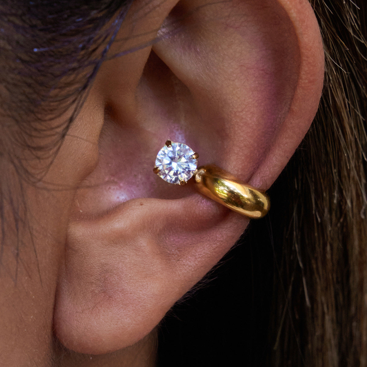 custom cuff earring Stainless Steel real Gold PVD Plated Earrings Cuff Waterproof Hypoallergenic Tarnish-Free Cute Zircon