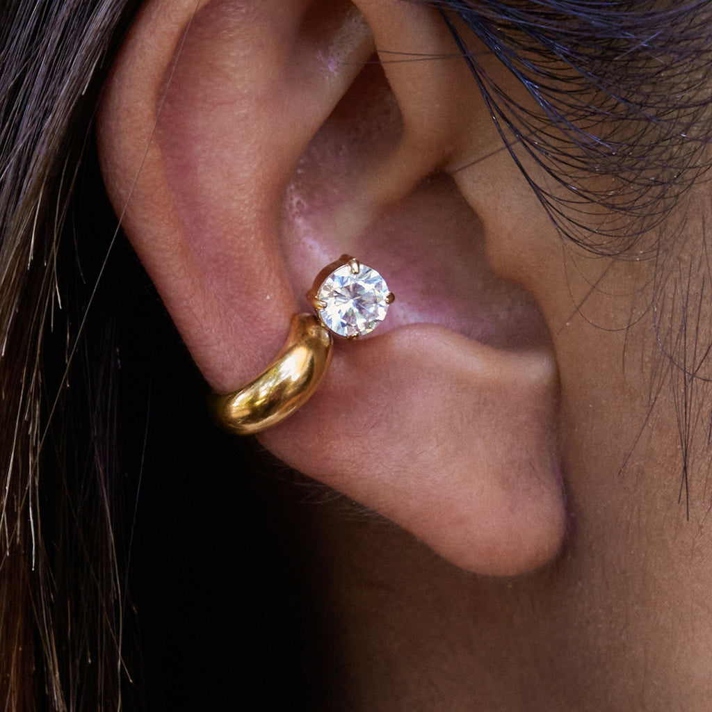 custom cuff earring Stainless Steel real Gold PVD Plated Earrings Cuff Waterproof Hypoallergenic Tarnish-Free Cute Zircon