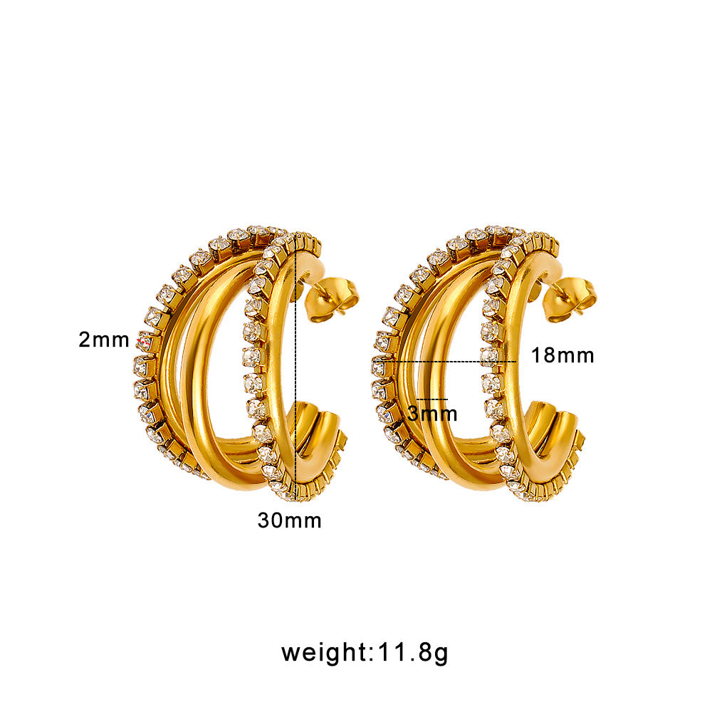 18K Gold PVD Plated Stainless Steel Waterproof Hypoallergenic White Zirconia Stud Earrings Trendy Fashion Tarnish-Free