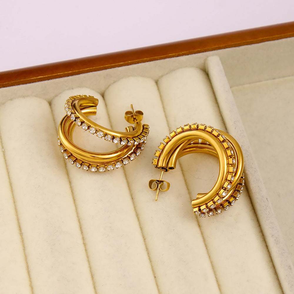 18K Gold PVD Plated Stainless Steel Waterproof Hypoallergenic White Zirconia Stud Earrings Trendy Fashion Tarnish-Free