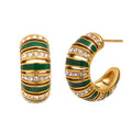 Wholesale 18K Gold Plated Stainless Steel White Zircon Color Enamel Hoop Earrings Waterproof C Shape Trendy Women's Party