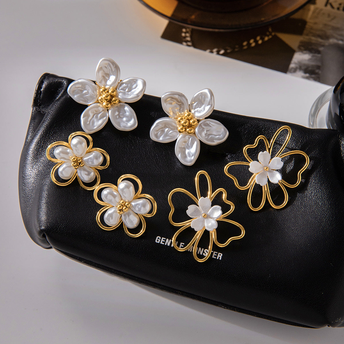 Wholesale 18k Gold PVD Plated Stainless Steel Flower-Shaped Pearl Stud Earrings for Girls Trendy Fashion Jewelry for Parties