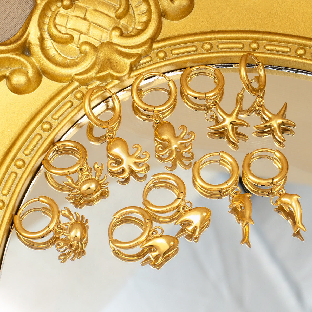 Best Gift for Women Real Gold Plated Stainless Steel Sea Animals Drop Earrings Fashion Jewelry