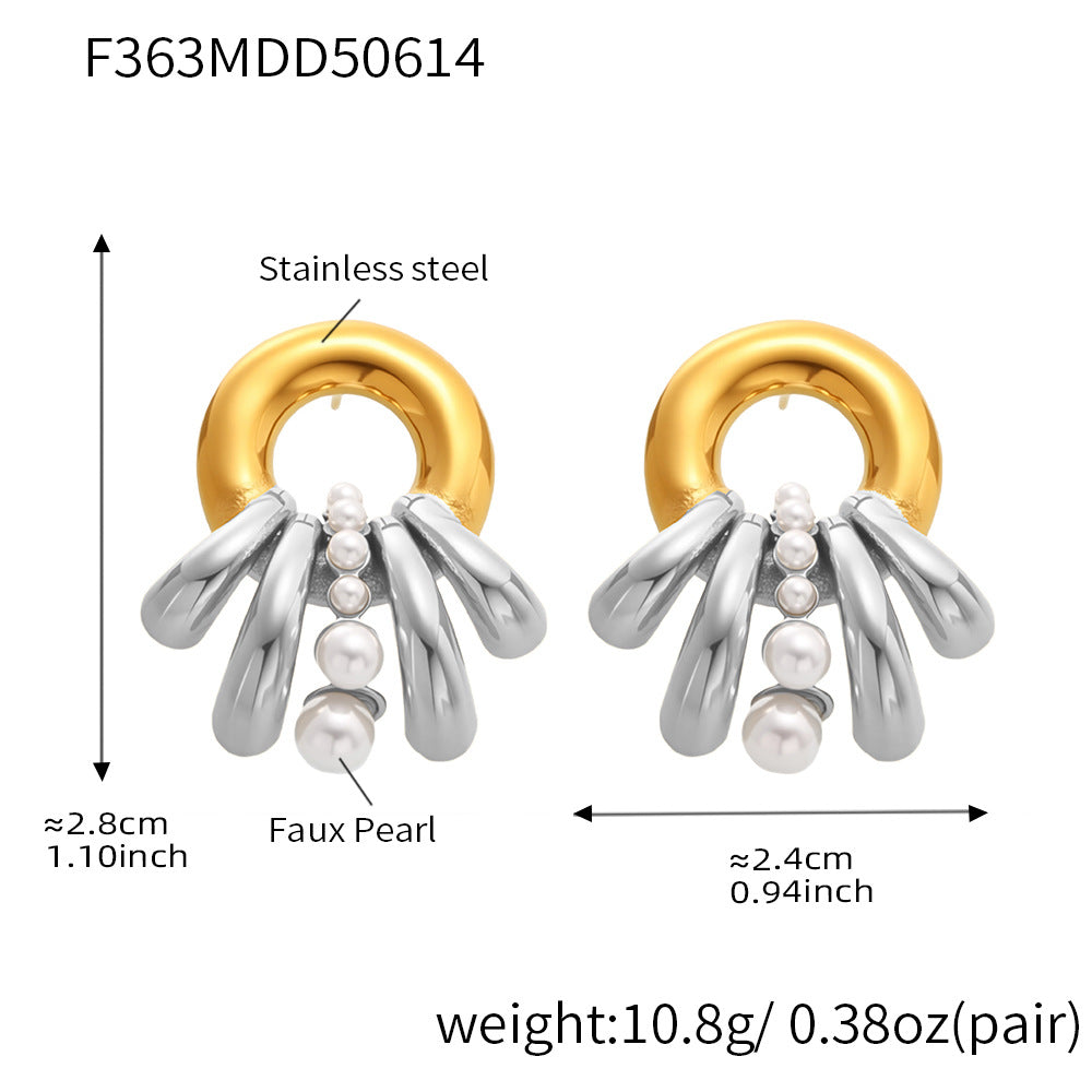 Real Gold Plated Stainless Steel Drop Earrings with Trendy Flower Pattern and Pearls for Party Fashion