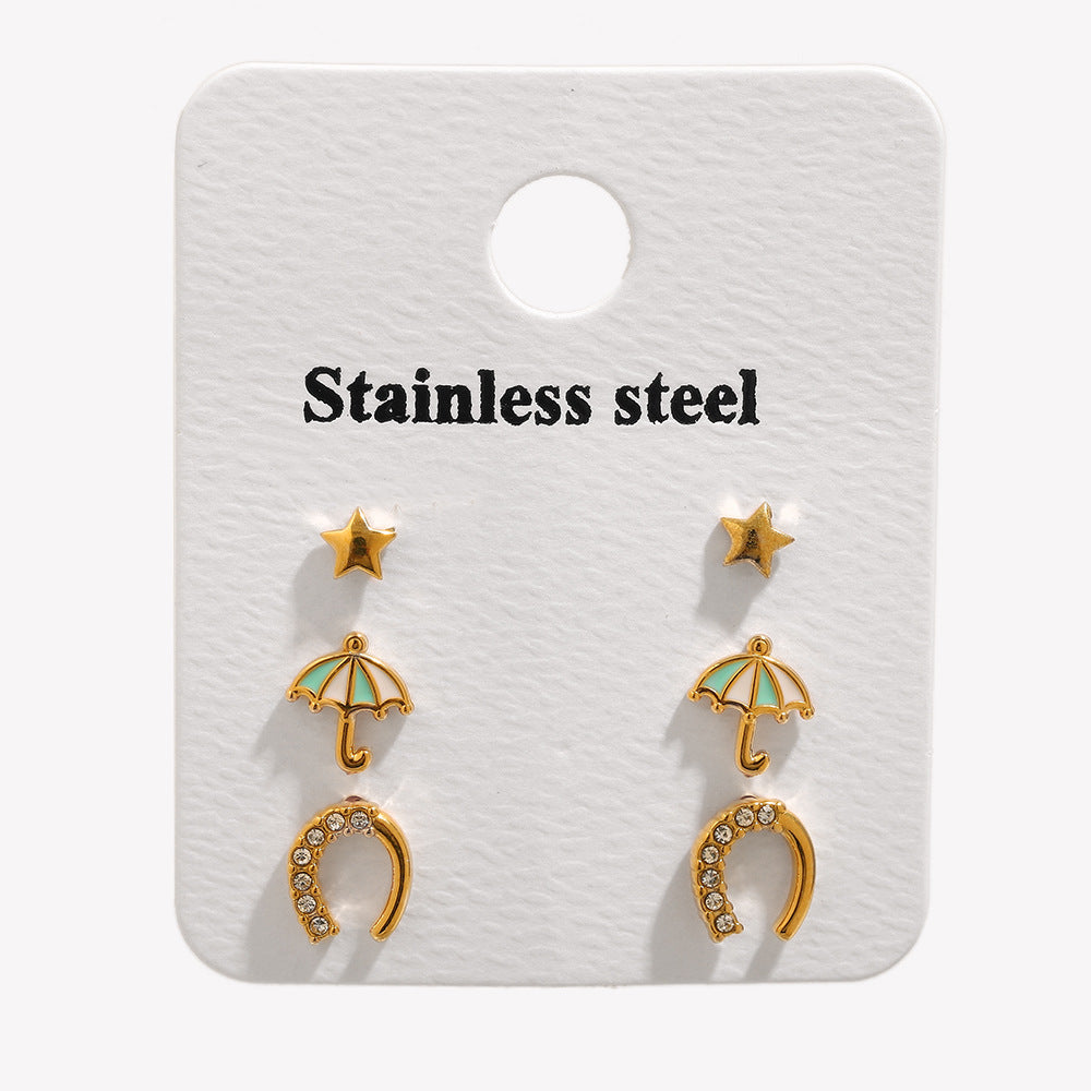 Wholesale Set of Three Fashion Stud Earrings Stainless Steel with Real Gold Plating Drop Earrings