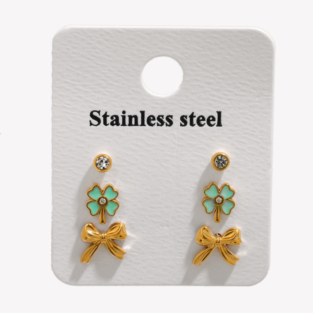 Wholesale Set of Three Fashion Stud Earrings Stainless Steel with Real Gold Plating Drop Earrings