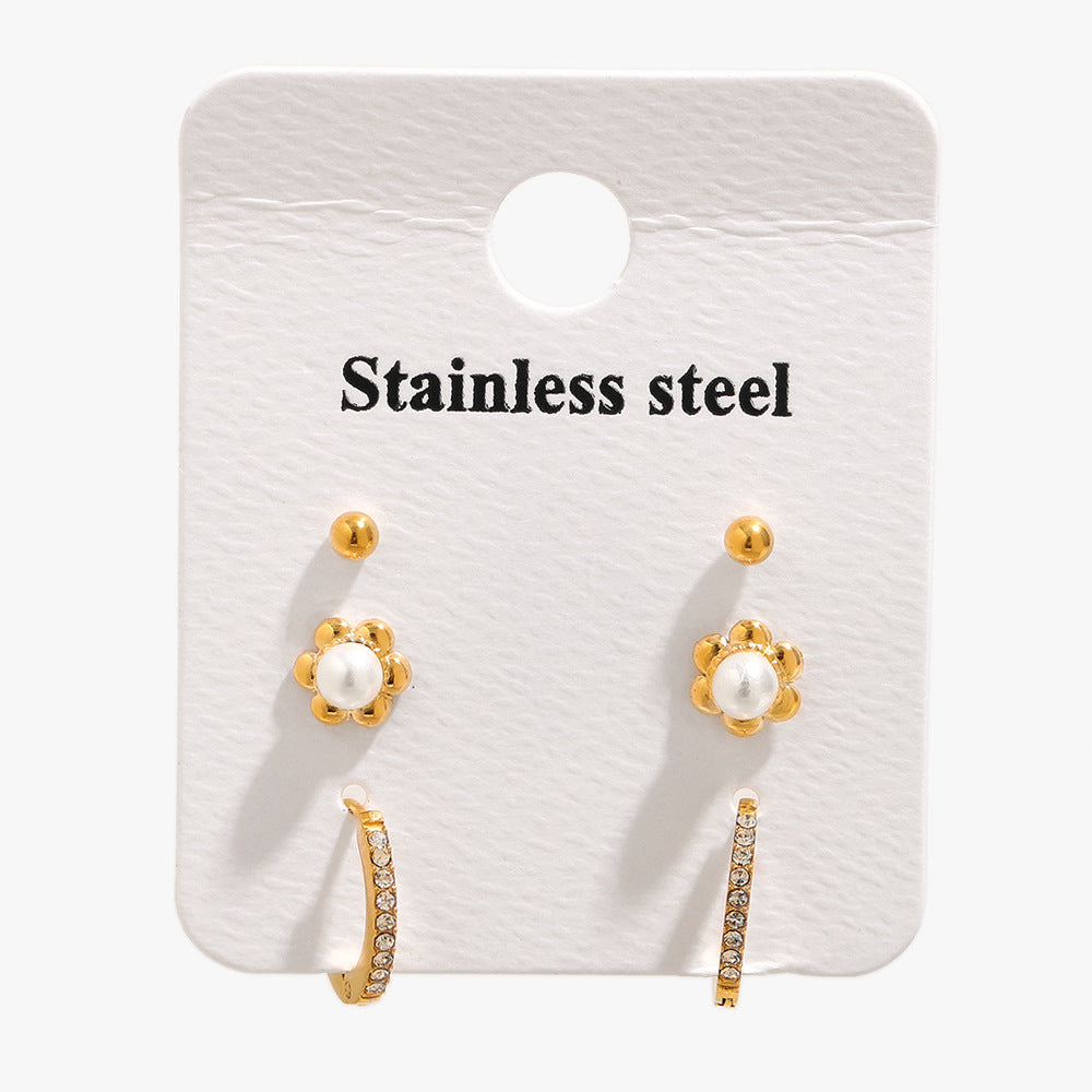 Wholesale Set of Three Fashion Stud Earrings Stainless Steel with Real Gold Plating Drop Earrings