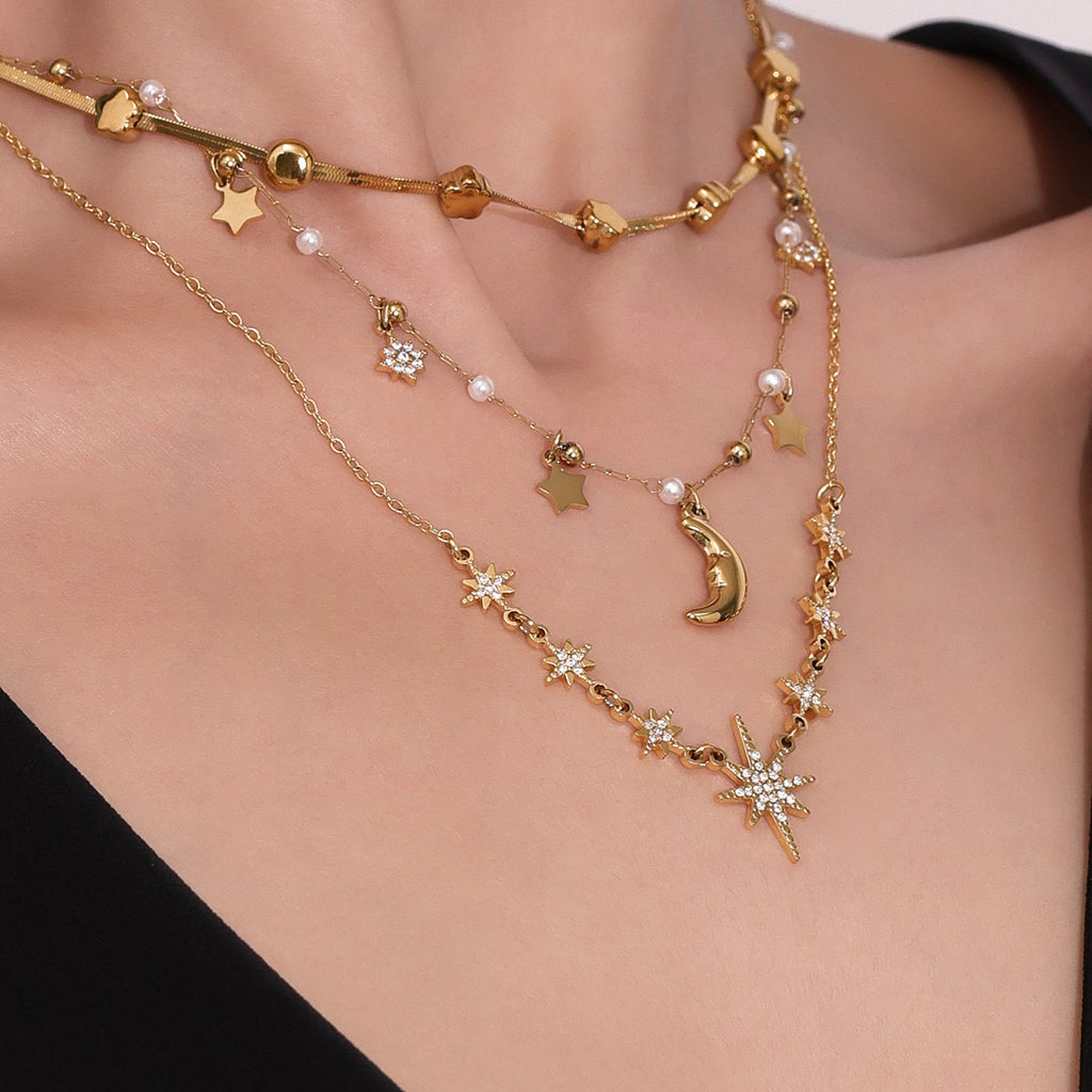 Fashionable Women's Stainless Steel Necklace with Real Gold PVD Plating Trendy Link Chain & Imitation Pearl Gift Jewelry