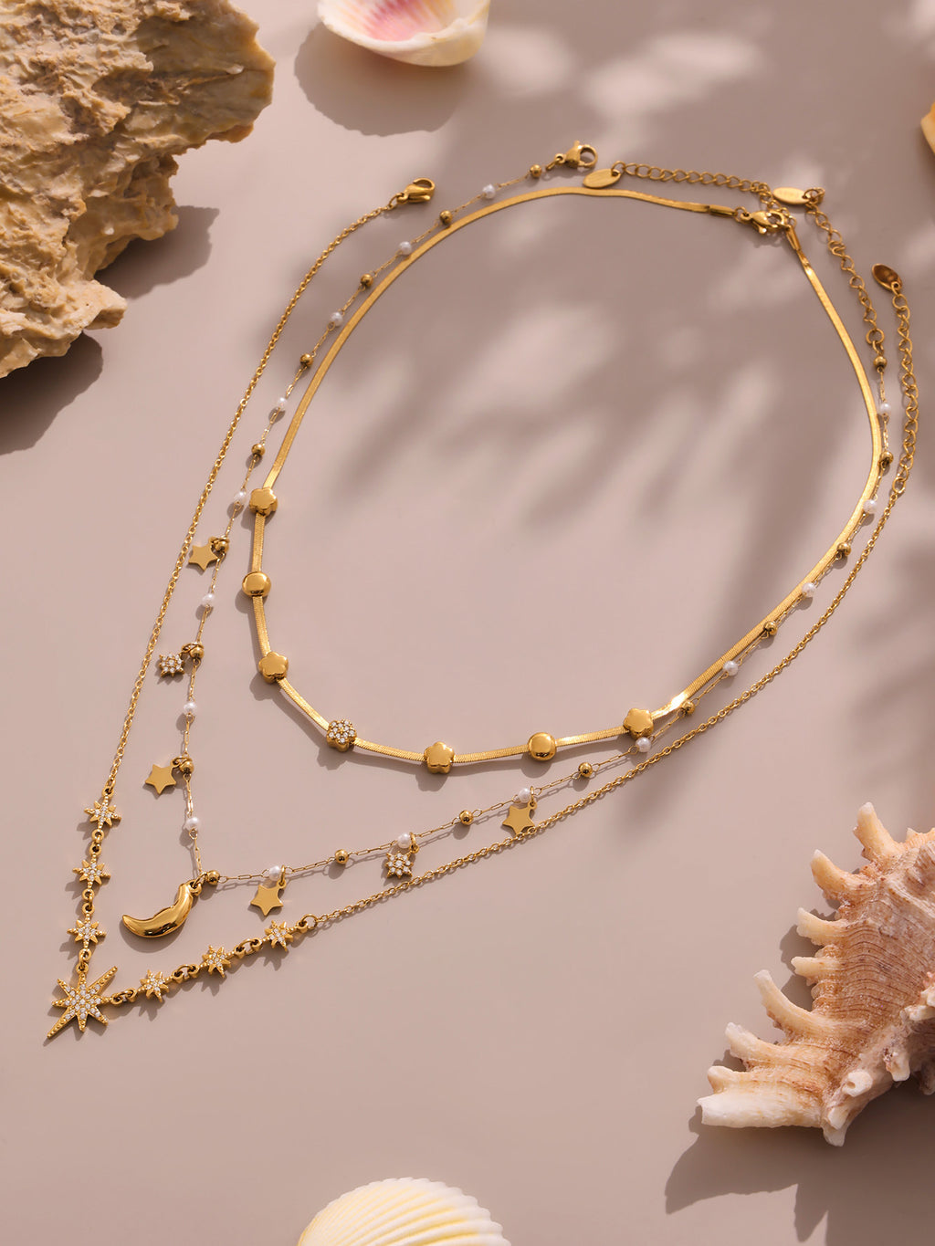 Fashionable Women's Stainless Steel Necklace with Real Gold PVD Plating Trendy Link Chain & Imitation Pearl Gift Jewelry