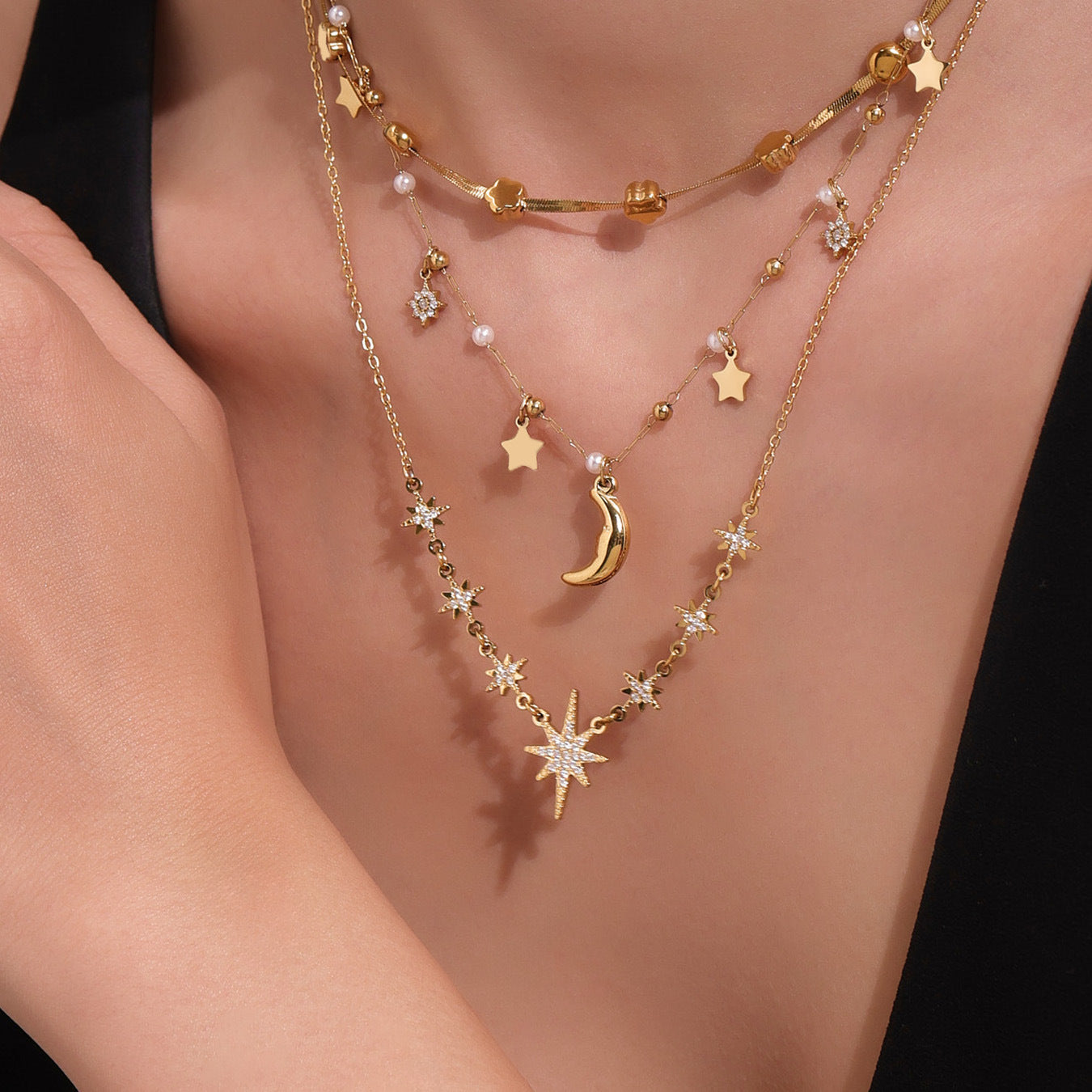 Fashionable Women's Stainless Steel Necklace with Real Gold PVD Plating Trendy Link Chain & Imitation Pearl Gift Jewelry