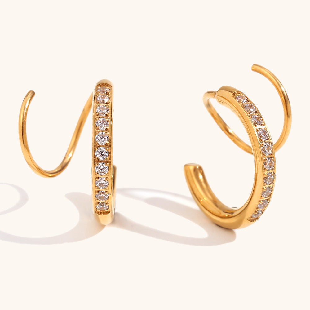 Creative Spiral Crown Stud Earrings Stainless Steel 18K Gold Plated Trendy Personalized Fashionable Light Luxury White Zircons