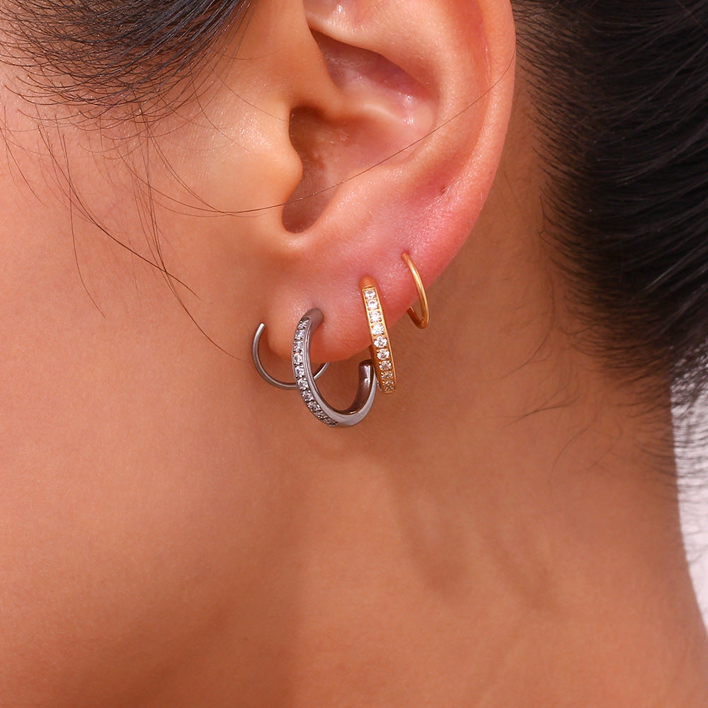 Creative Spiral Crown Stud Earrings Stainless Steel 18K Gold Plated Trendy Personalized Fashionable Light Luxury White Zircons