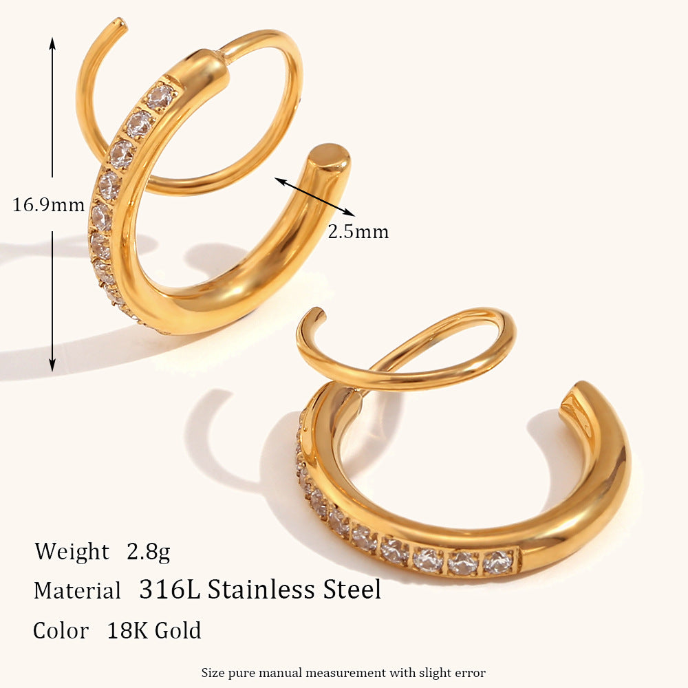 Creative Spiral Crown Stud Earrings Stainless Steel 18K Gold Plated Trendy Personalized Fashionable Light Luxury White Zircons