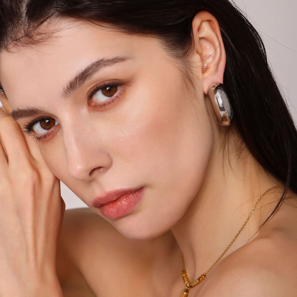 Trendy Stainless Steel Women's Stud Earrings Real Gold PVD Plated Waterproof Shape Number for Parties Engagement Bezel Setting