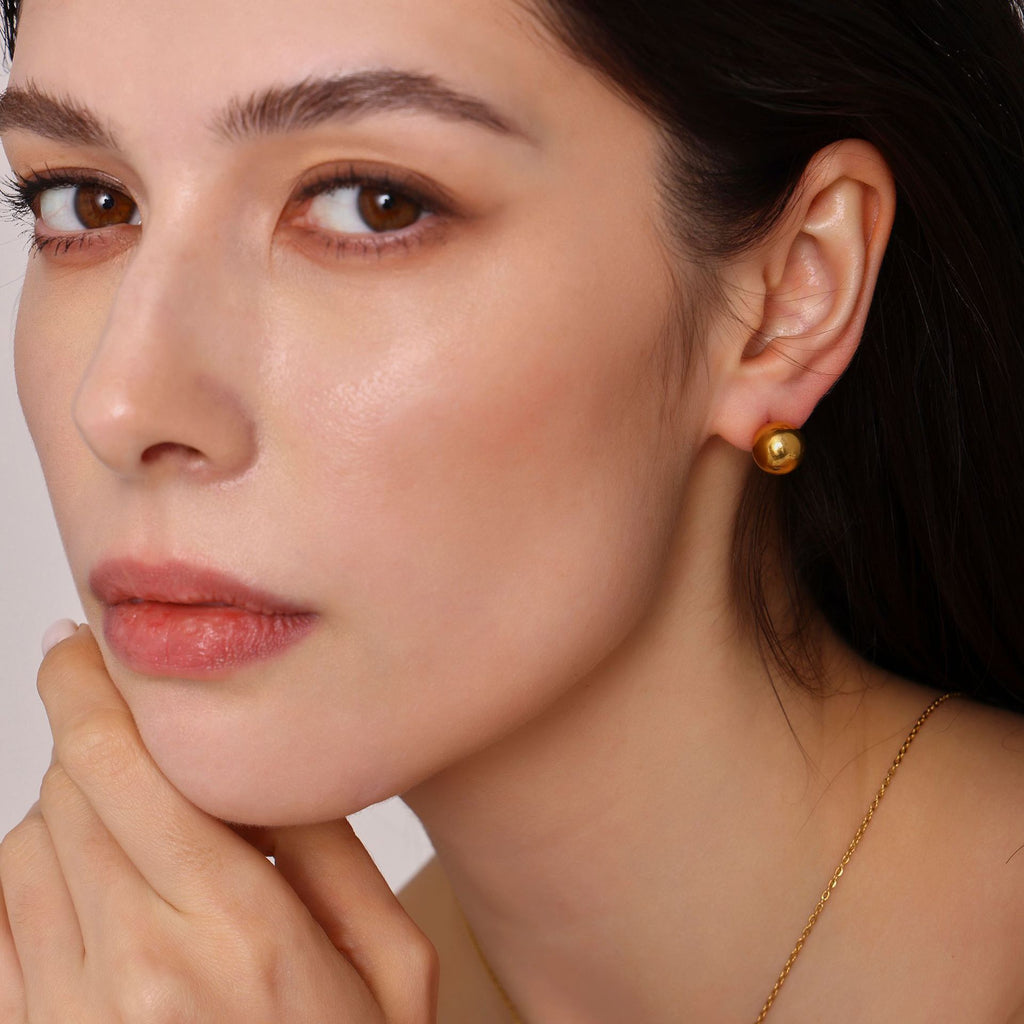 Trendy Stainless Steel Women's Stud Earrings Real Gold PVD Plated Waterproof Shape Number for Parties Engagement Bezel Setting
