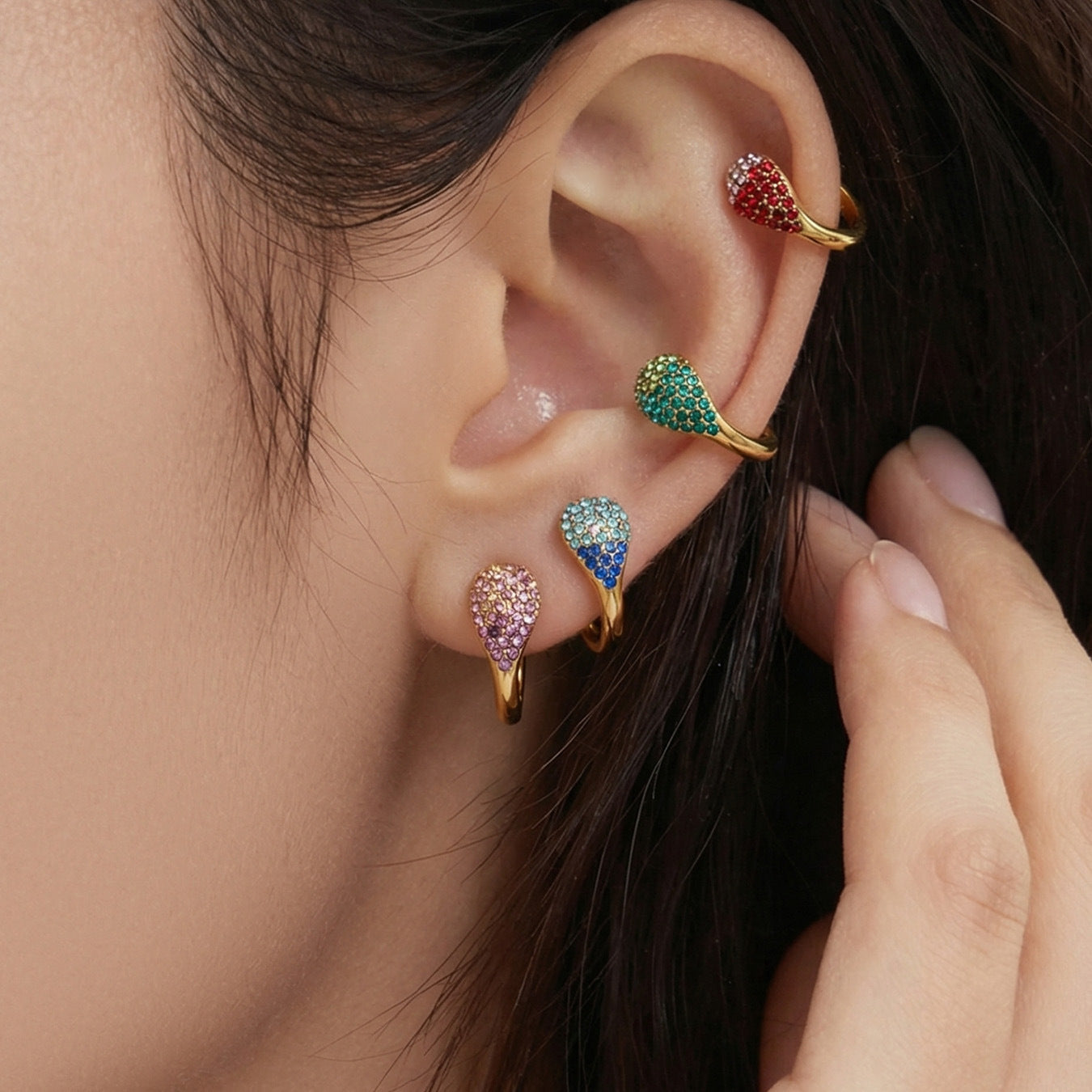 MH 18K Gold Plated Stainless Steel Geometric Hoop Earrings with Trendy Zircons Customizable for Women Party Gift Occasion
