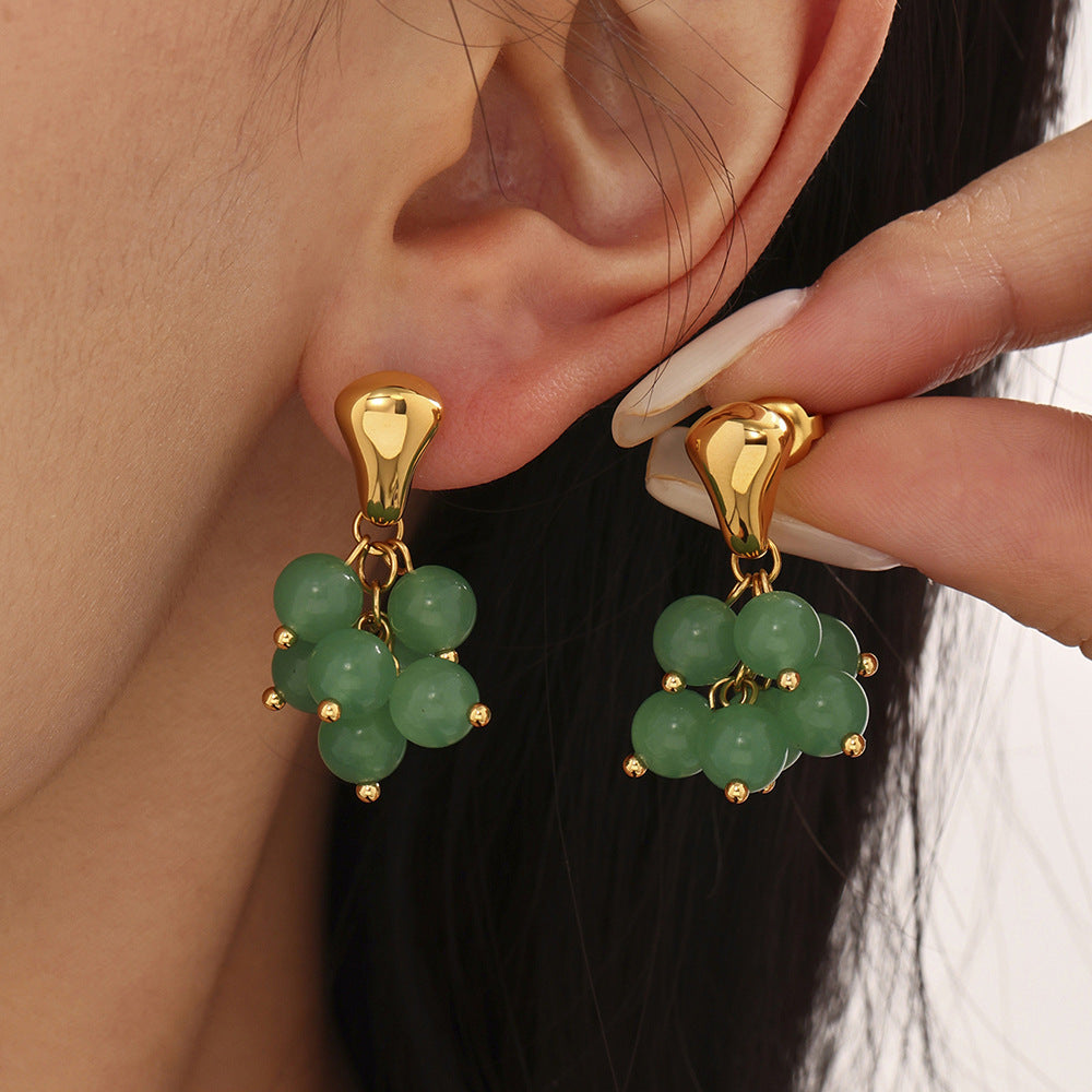 Wholesale Cute Stone Beads Drop Earrings Fashionable Stainless Steel with Gold Plating