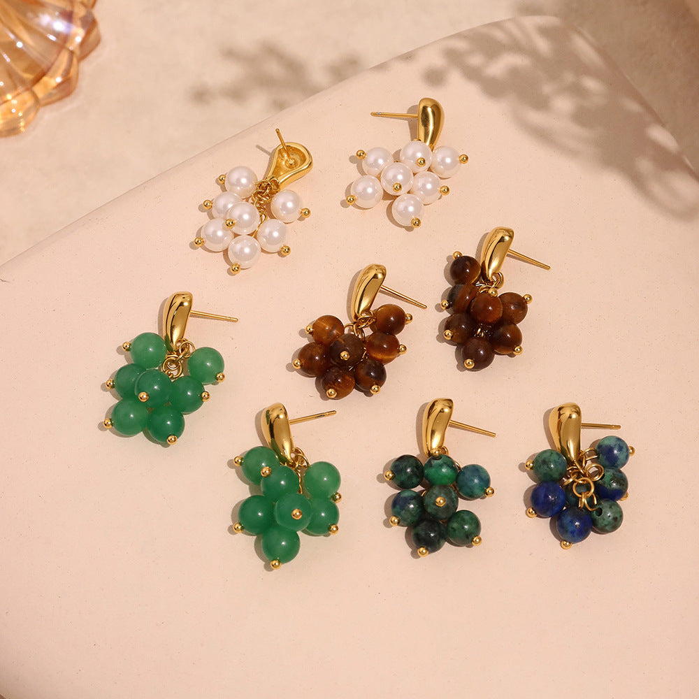 Wholesale Cute Stone Beads Drop Earrings Fashionable Stainless Steel with Gold Plating