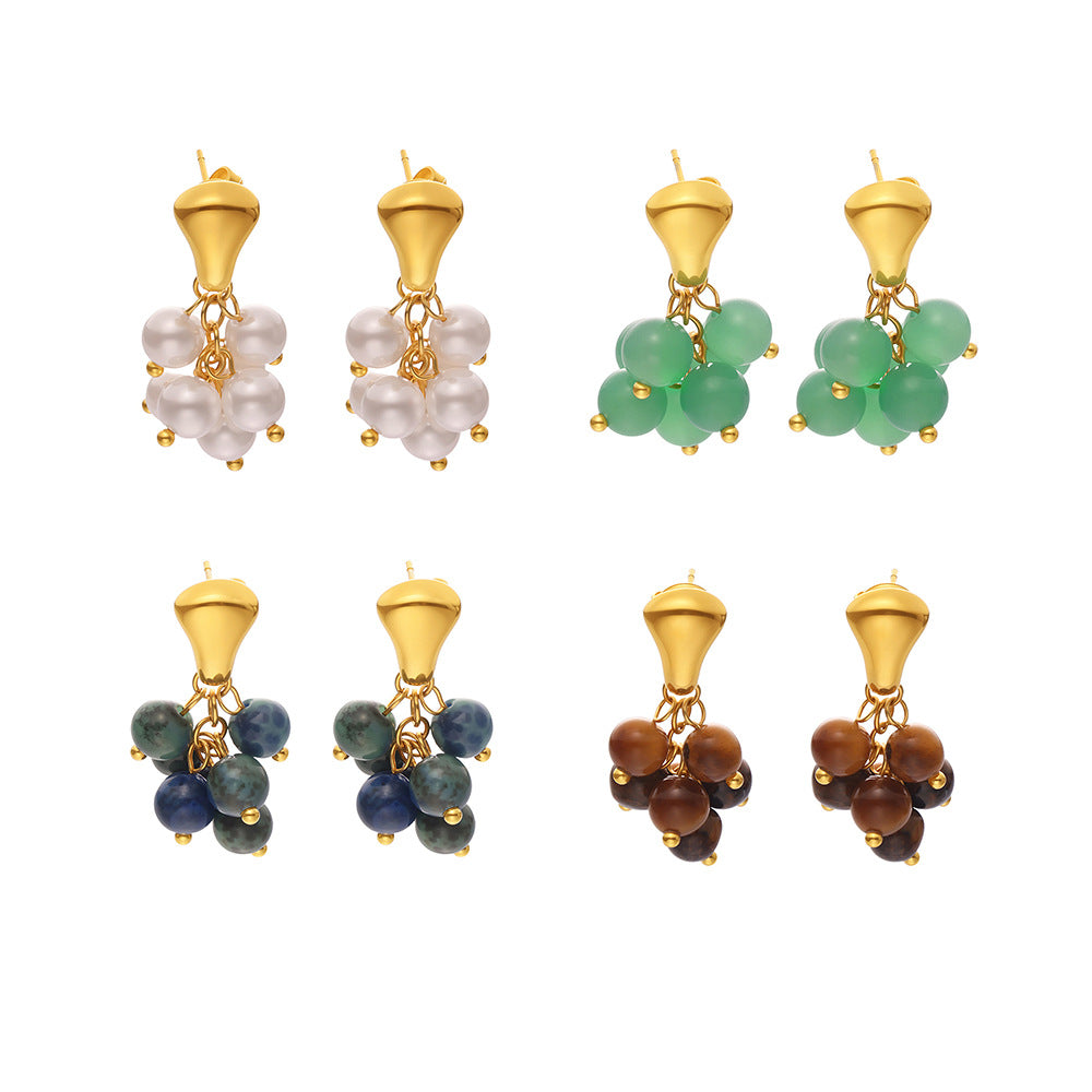 Wholesale Cute Stone Beads Drop Earrings Fashionable Stainless Steel with Gold Plating