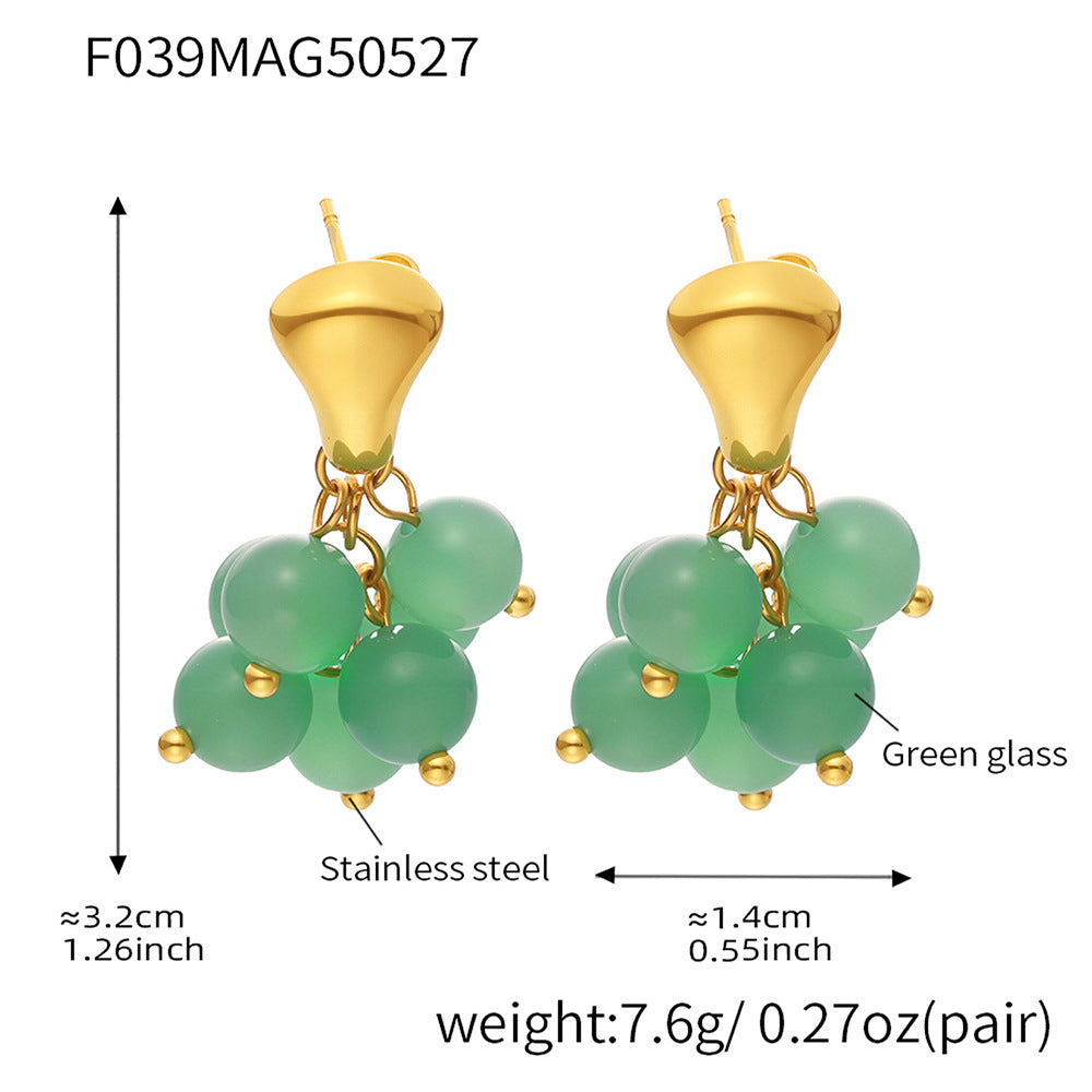 Wholesale Cute Stone Beads Drop Earrings Fashionable Stainless Steel with Gold Plating
