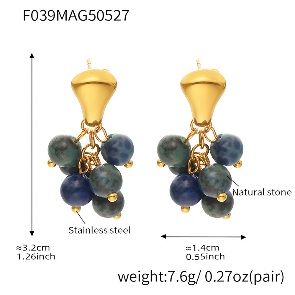 Wholesale Cute Stone Beads Drop Earrings Fashionable Stainless Steel with Gold Plating