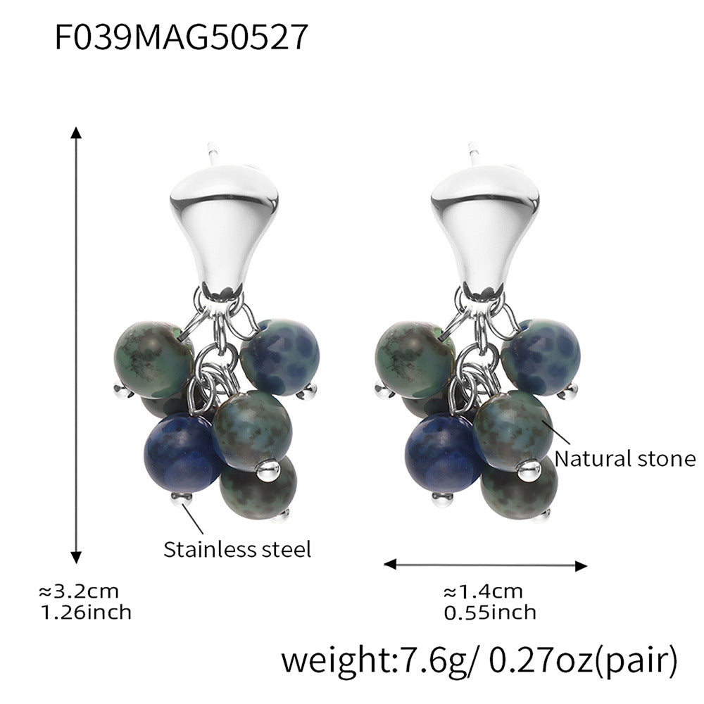 Wholesale Cute Stone Beads Drop Earrings Fashionable Stainless Steel with Gold Plating