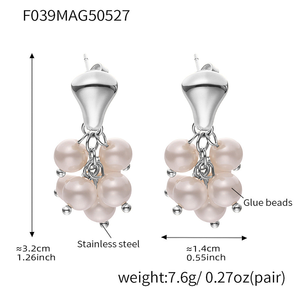 Wholesale Cute Stone Beads Drop Earrings Fashionable Stainless Steel with Gold Plating