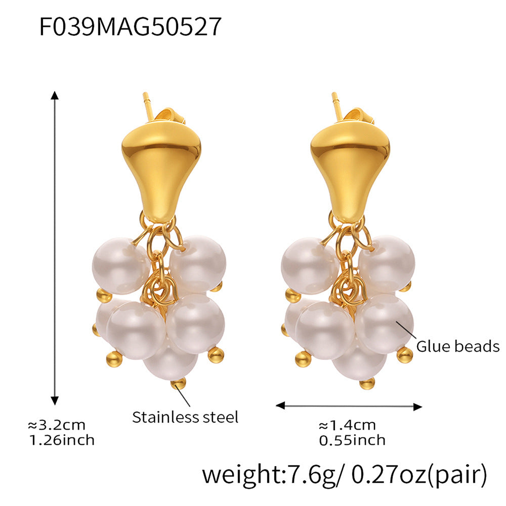 Wholesale Cute Stone Beads Drop Earrings Fashionable Stainless Steel with Gold Plating