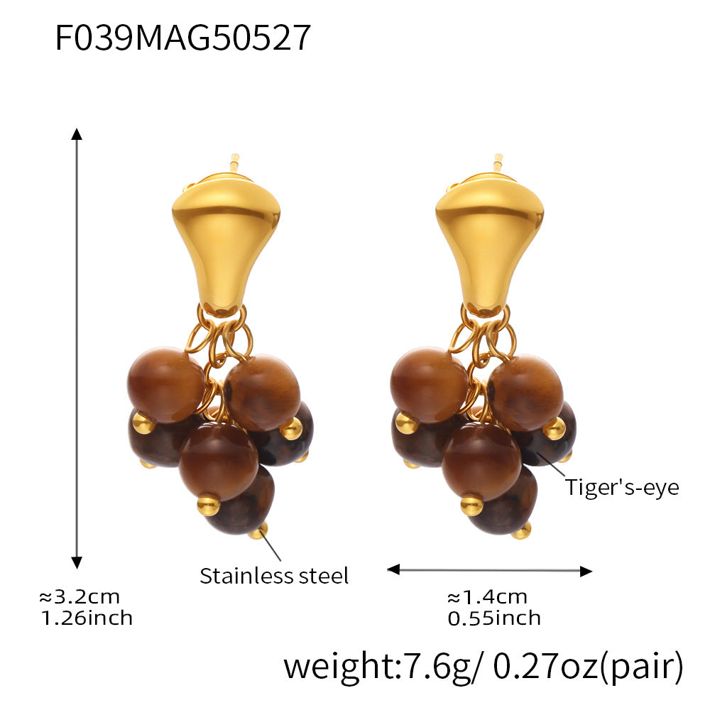 Wholesale Cute Stone Beads Drop Earrings Fashionable Stainless Steel with Gold Plating