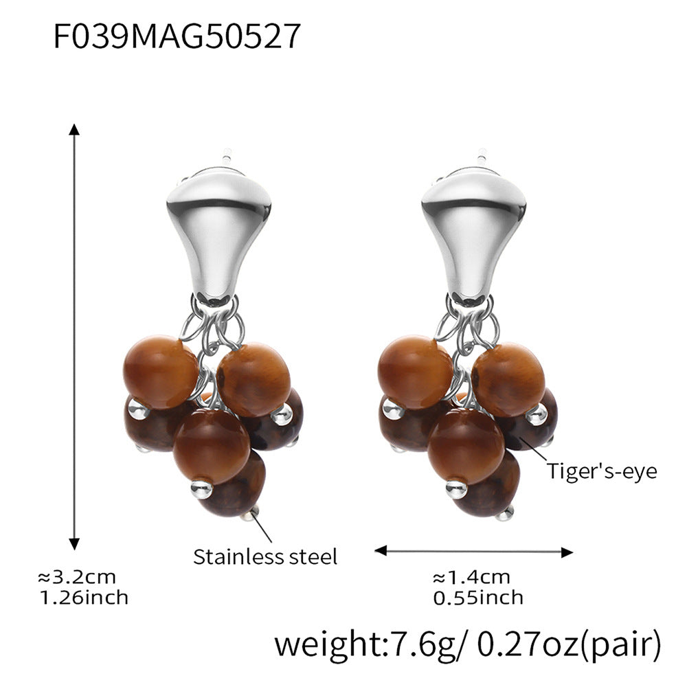Wholesale Cute Stone Beads Drop Earrings Fashionable Stainless Steel with Gold Plating