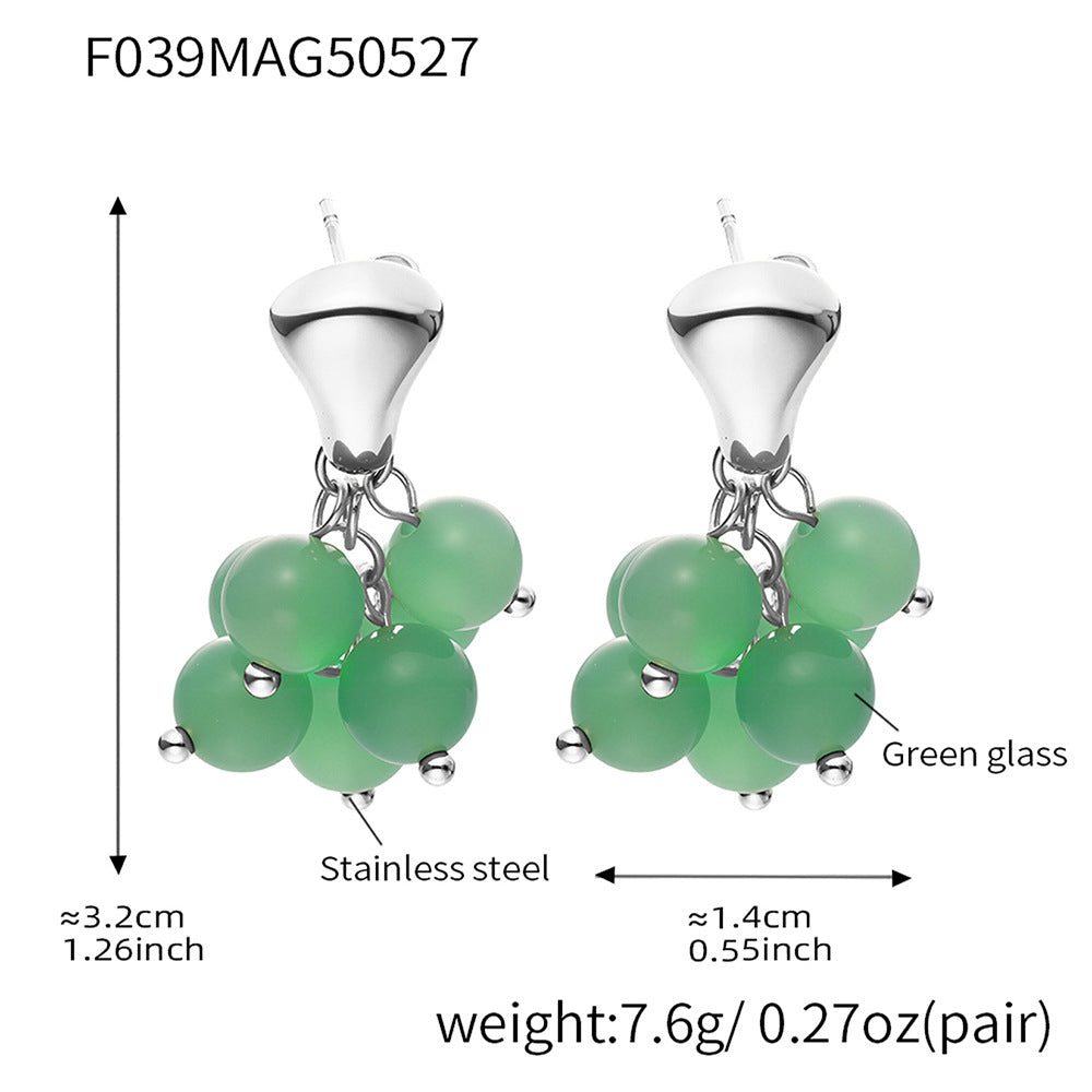 Wholesale Cute Stone Beads Drop Earrings Fashionable Stainless Steel with Gold Plating